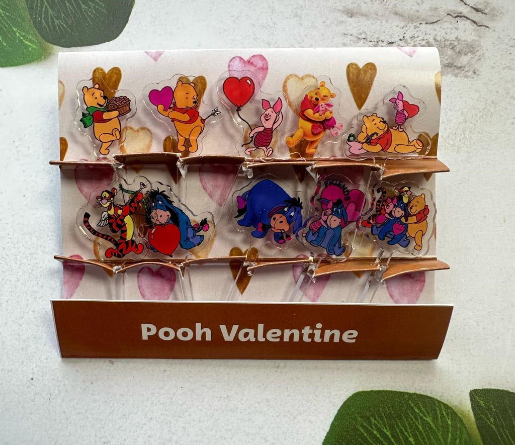 Winnie Pooh Valentine Acrylic Food Picks